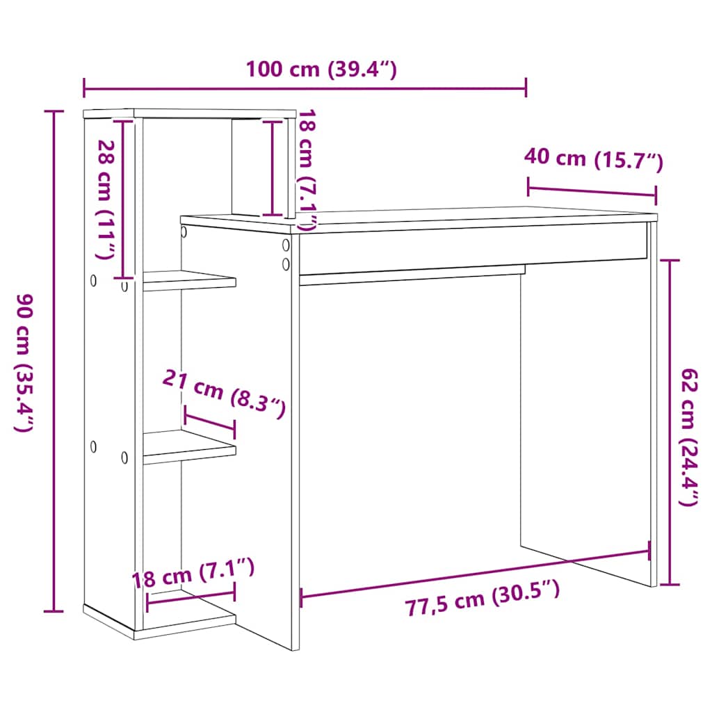 Schreibtisch Geräucherte Eiche Holzwerkstoff 100 x 40 x 90 cm