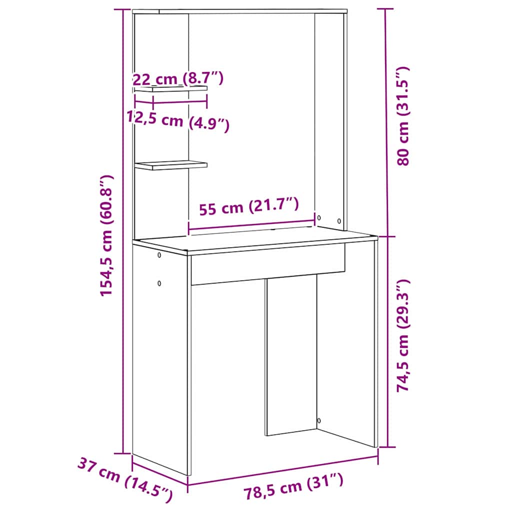 Schreibtisch Sonoma-Eiche Holzwerkstoff 78,5 x 37 x 154,5 cm