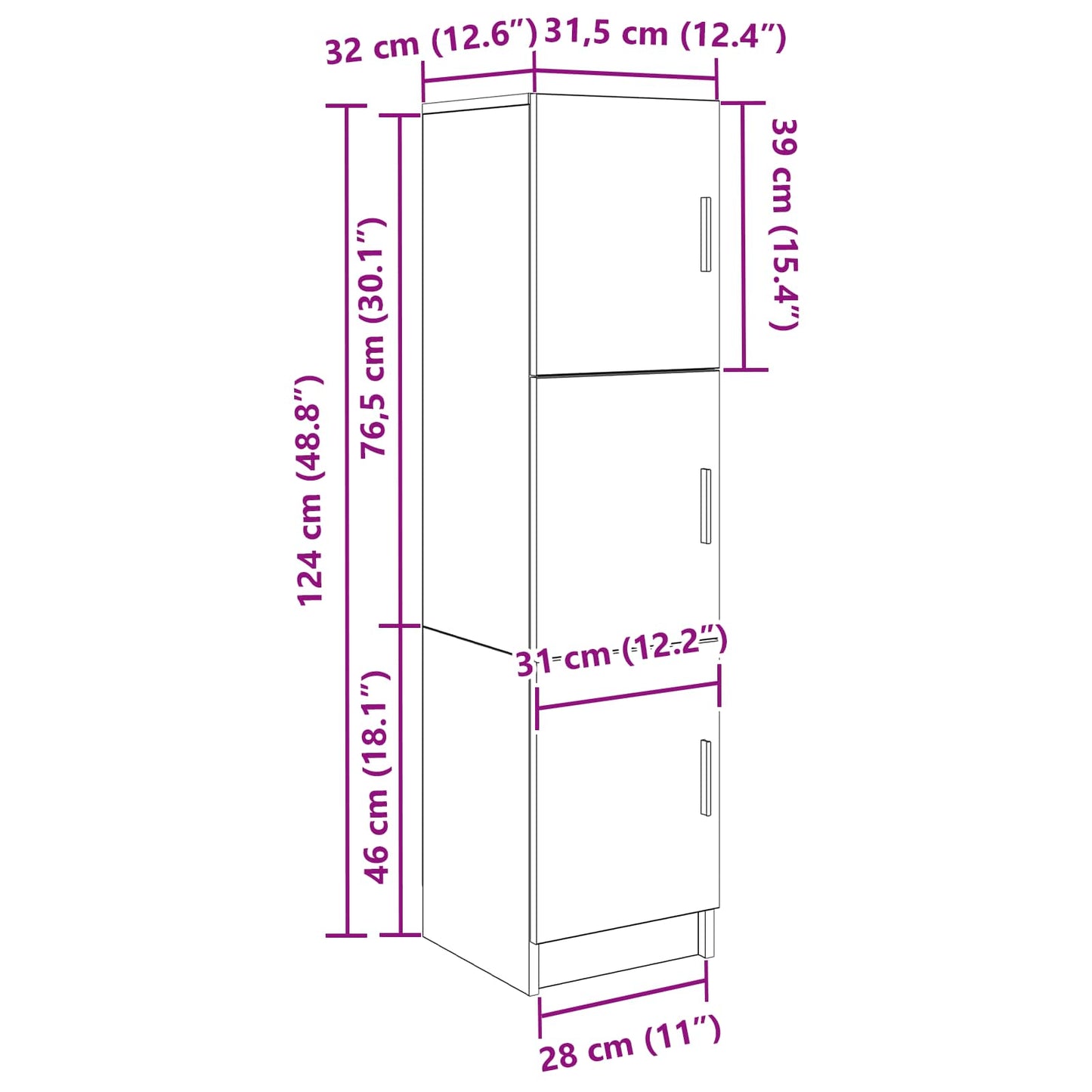 Highboard Sonoma-Eiche 31,5 x 32 x 122,5 cm