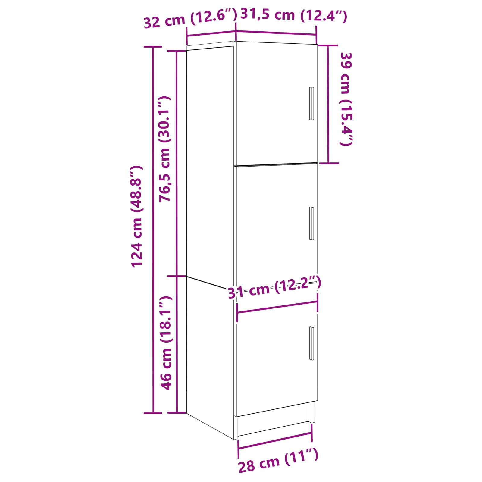 Highboard Artisan-Eiche 31,5 x 32 x 122,5 cm
