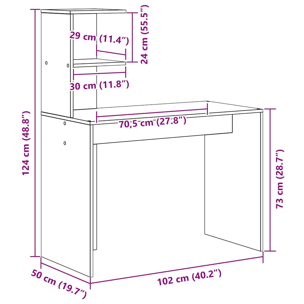 Schreibtisch Räuchereiche 102 x 50 x 124 cm Holzwerkstoff