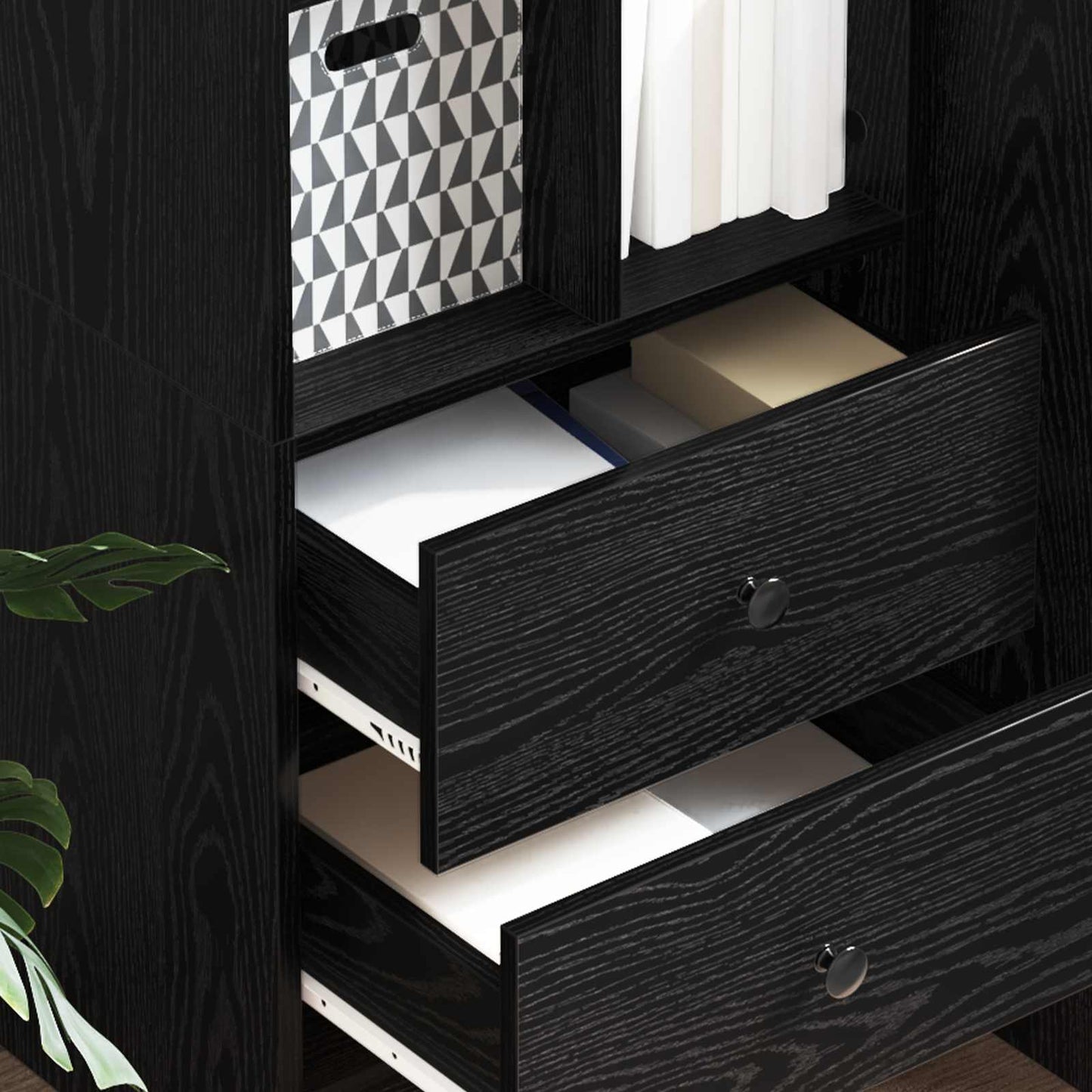 Highboard Schwarz Eichen-Optik 45,5 x 34 x 127 cm
