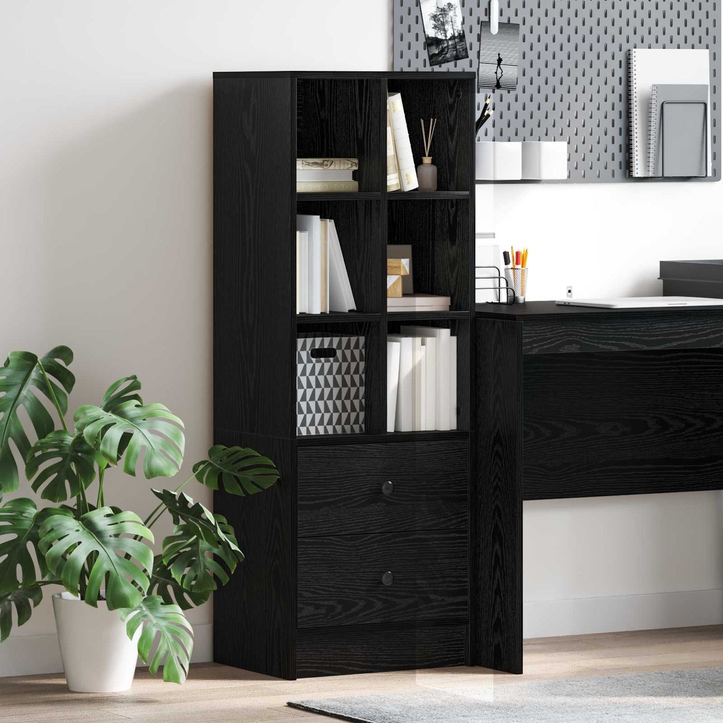 Highboard Schwarz Eichen-Optik 45,5 x 34 x 127 cm