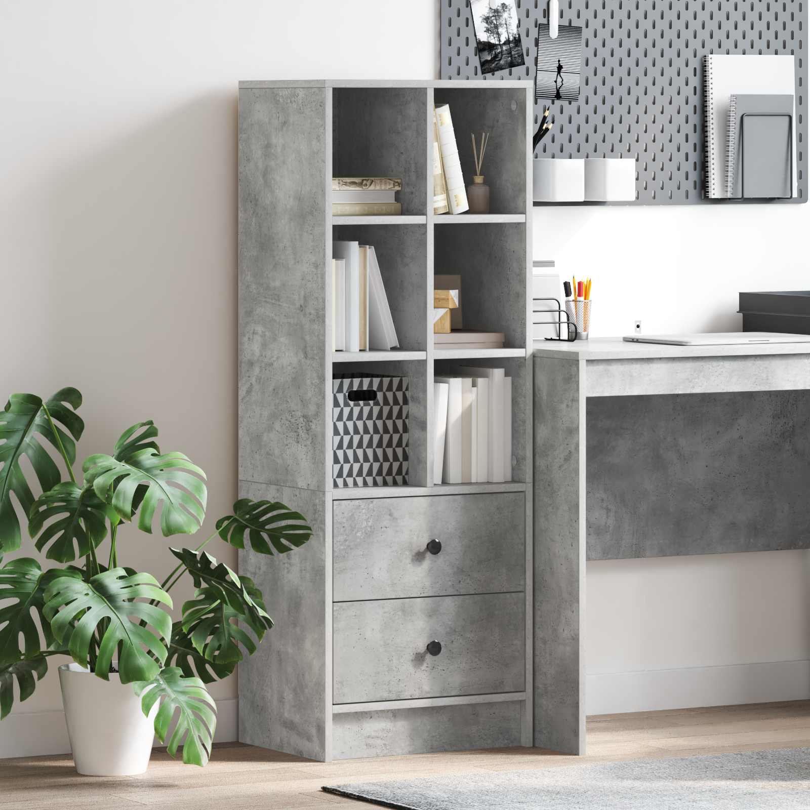 Highboard mit Schubladen Beton Grau 45,5 x 34 x 127 cm