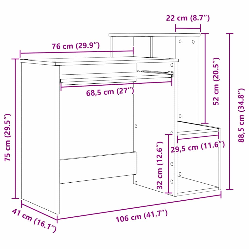 Schreibtisch Räuchereiche 106 x 41 x 88.5 cm Holzwerkstoff