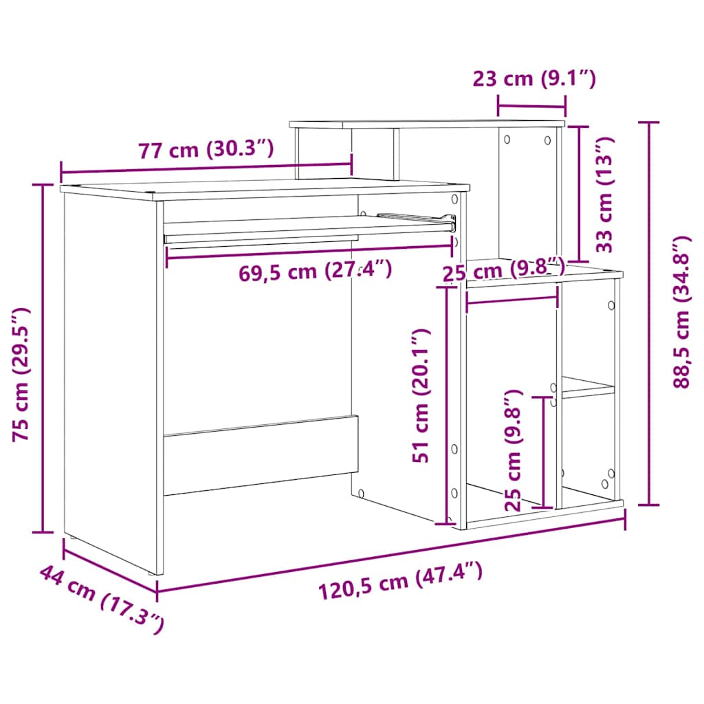 Schreibtisch Artisan-Eiche 120,5 x 44 x 88,5 cm Holzwerkstoff