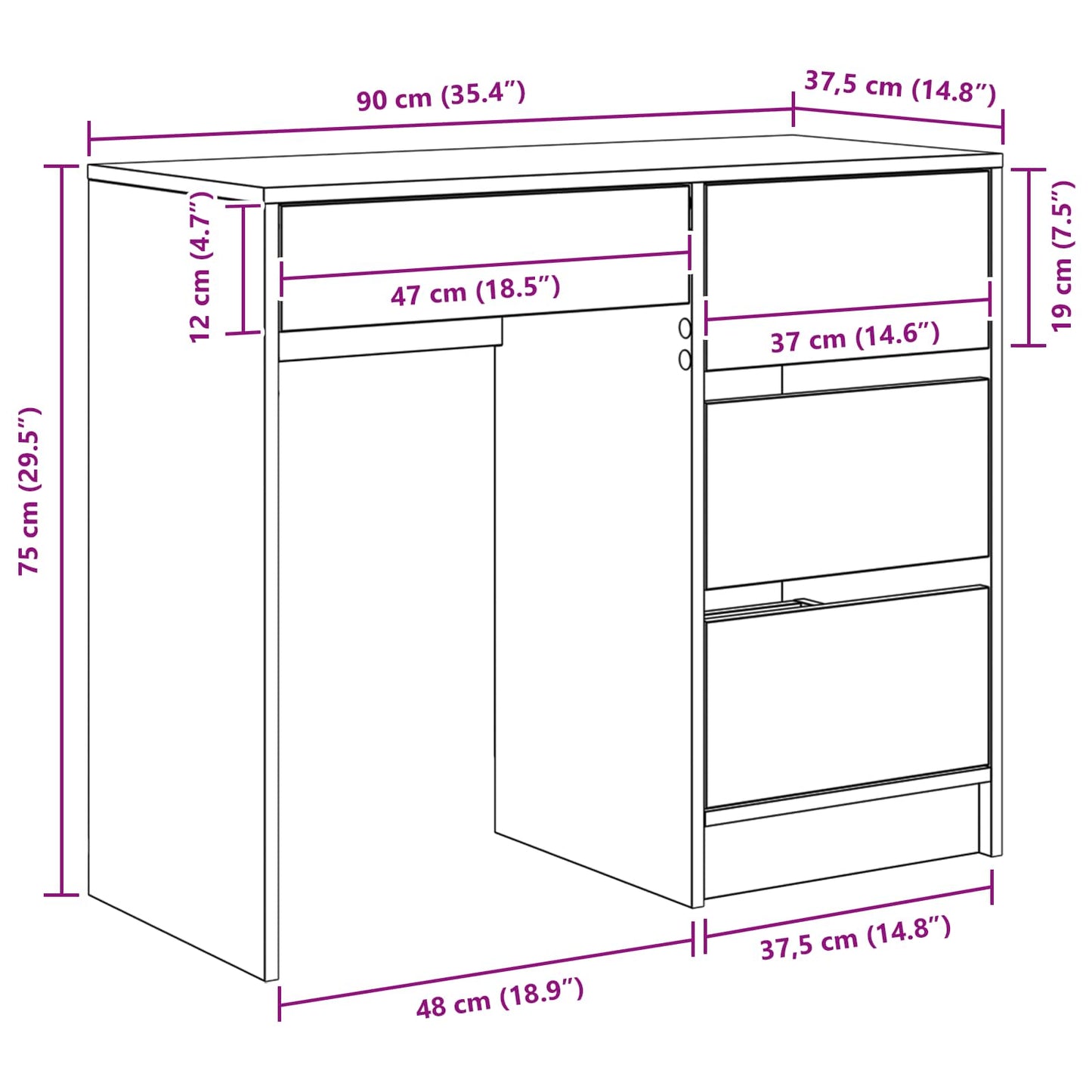 Schreibtisch Weiß Holzwerkstoff 90 x 37,5 x 75 cm