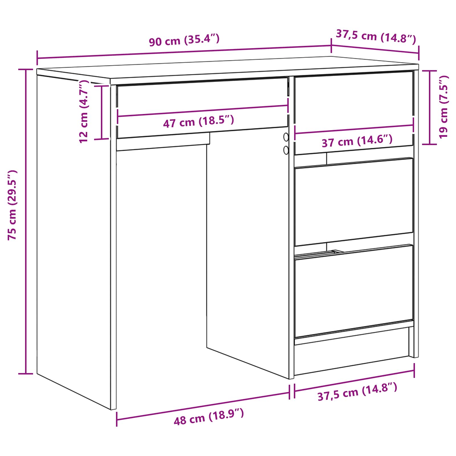 Schreibtisch Weiß Holzwerkstoff 90 x 37,5 x 75 cm