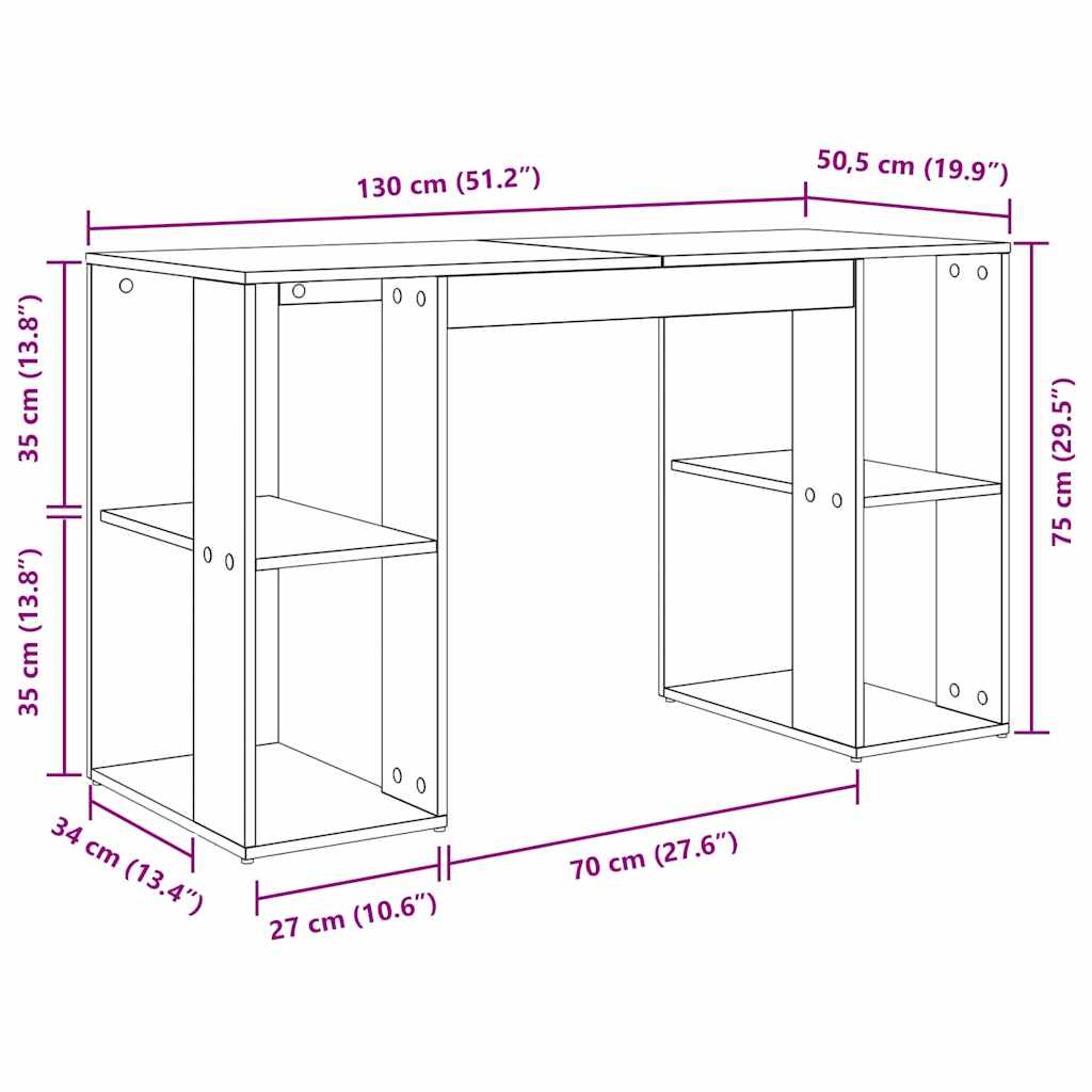Schreibtisch Sonoma-Eiche Holzwerkstoff 130 x 50.5 x 75 cm