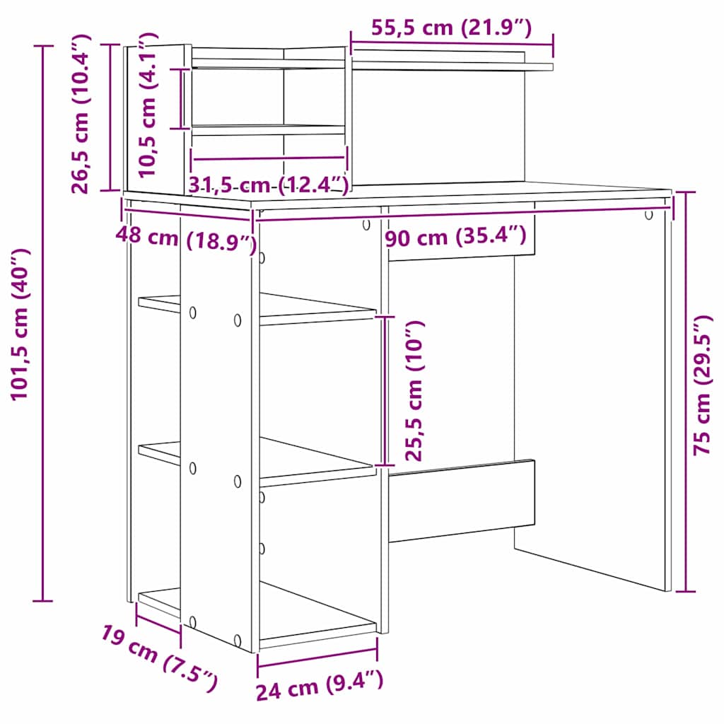 Schreibtisch Schwarz Eichen-Optik Holzwerkstoff