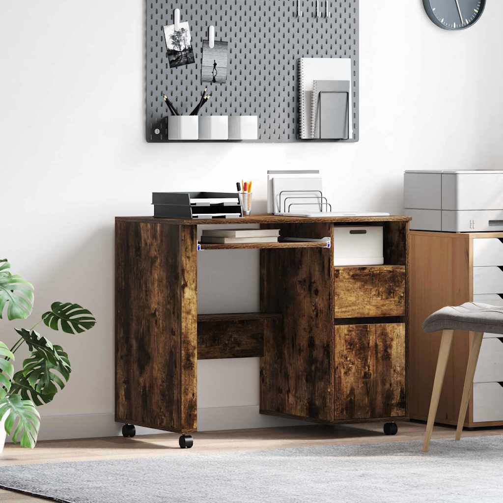 Tisch mit Rädern Geräucherte Eiche Holzwerkstoff