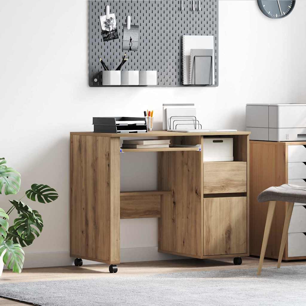 Tisch mit Rädern Artisan-Eiche Holzwerkstoff 91 x 50 x 77 cm