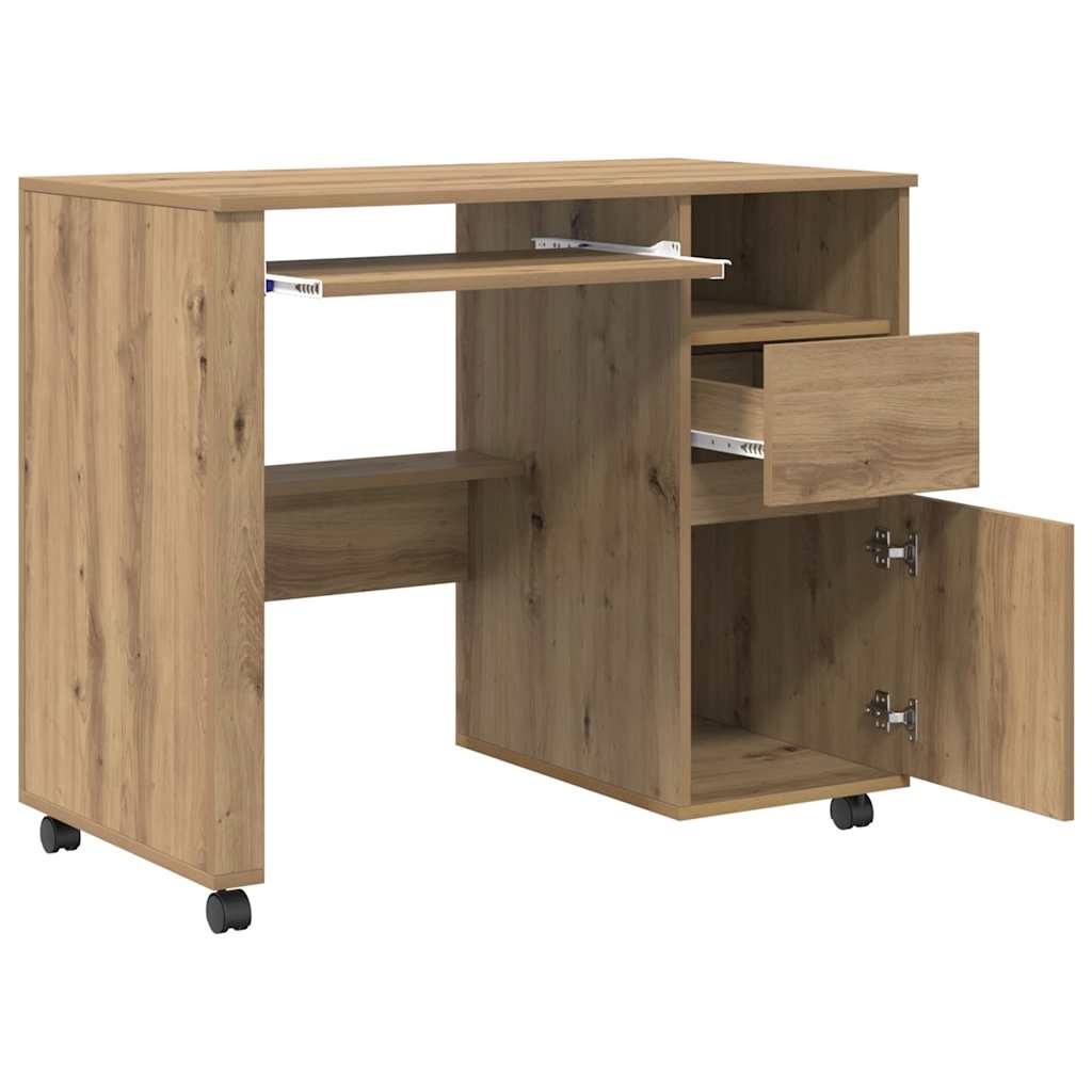 Tisch mit Rädern Artisan-Eiche Holzwerkstoff 91 x 50 x 77 cm