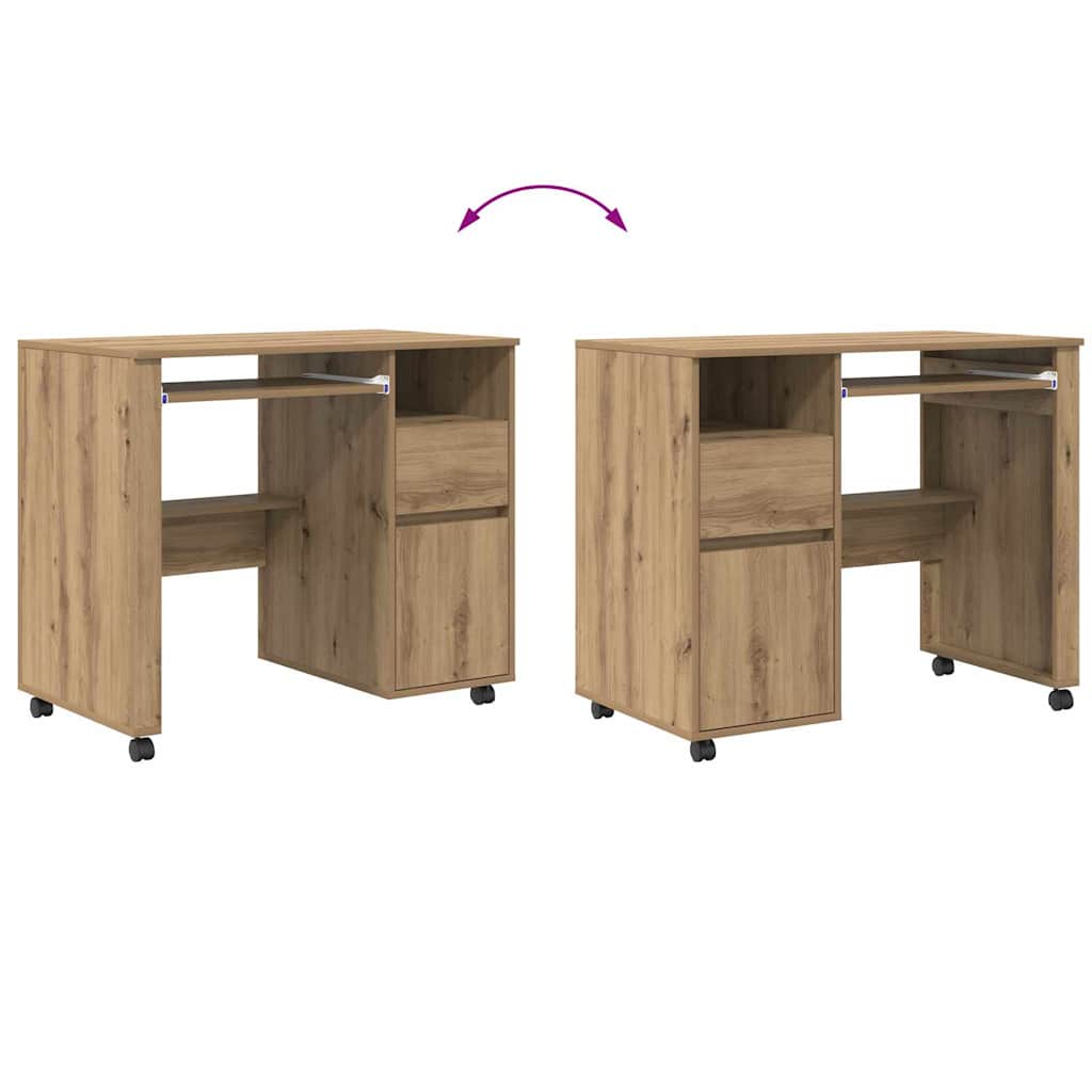 Tisch mit Rädern Artisan-Eiche Holzwerkstoff 91 x 50 x 77 cm