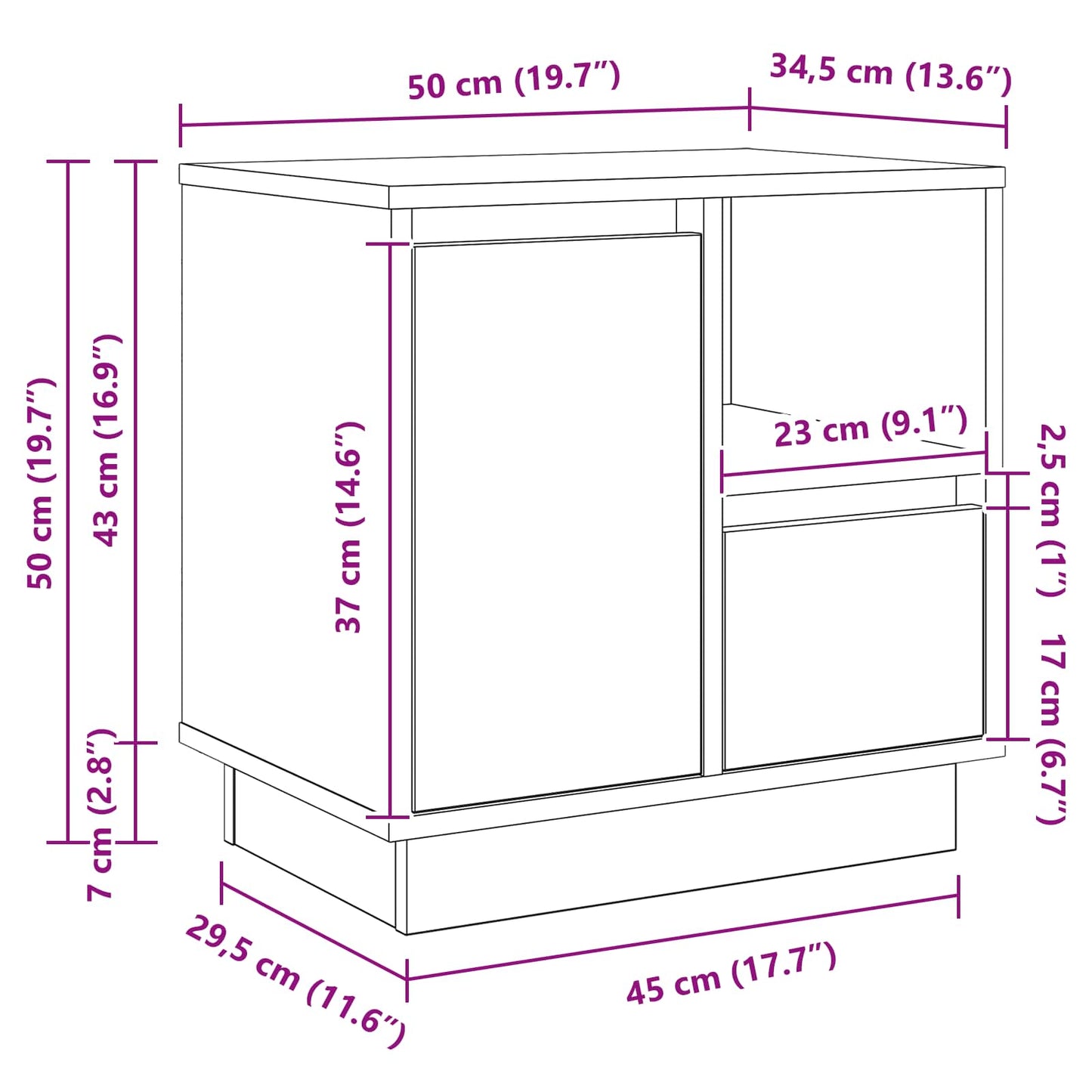 Nachttisch 2 stk. Grau 50 x 34,5 x 50 cm Holzwerkstoff