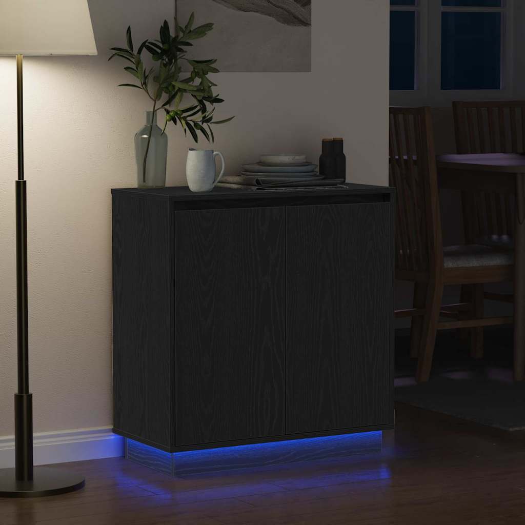 LED-Sideboard Schwarze Eiche 71 x 34,5 x 75 cm Holzwerkstoff