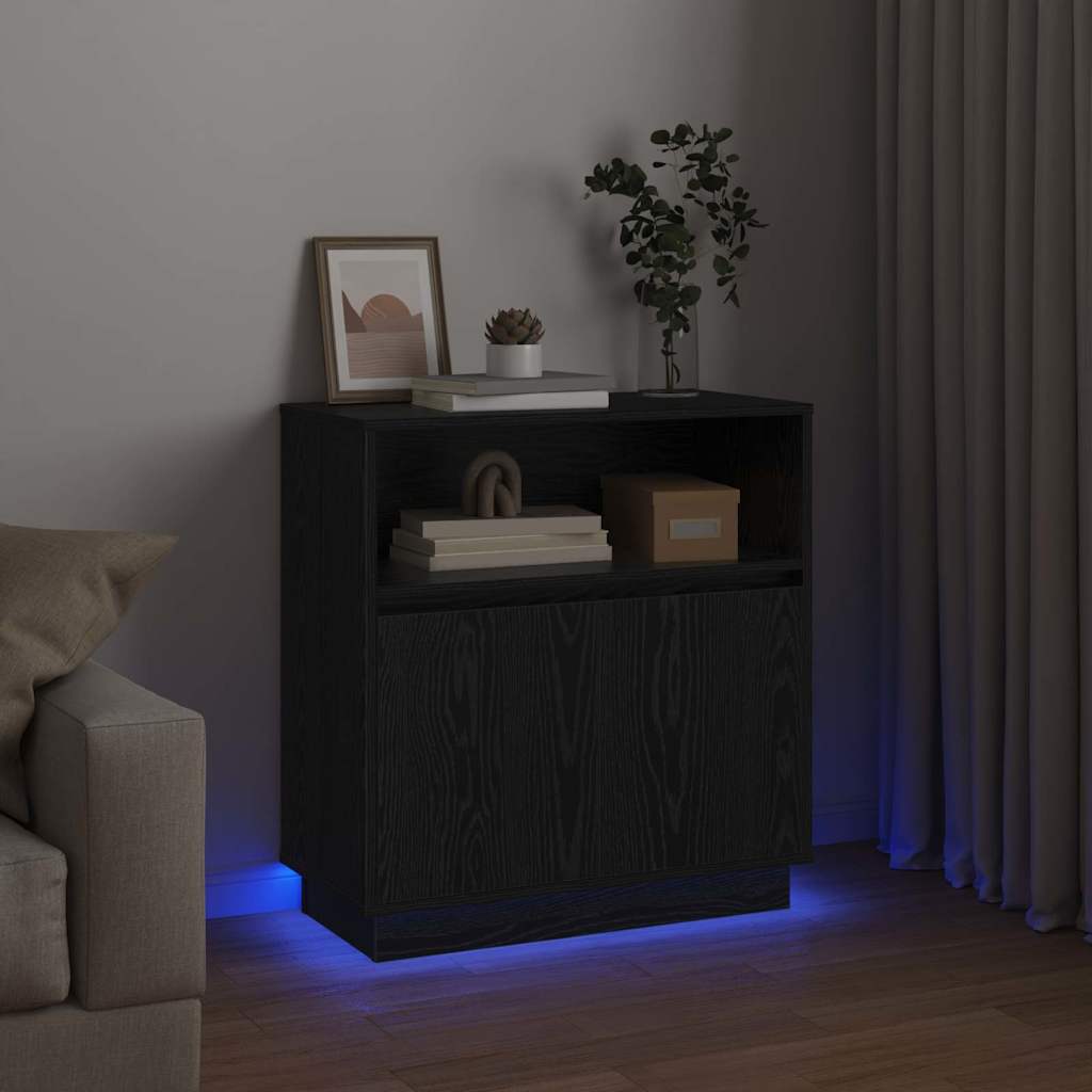 LED-Sideboard Schwarz Eichen-Optik 71 x 34,5 x 75 cm