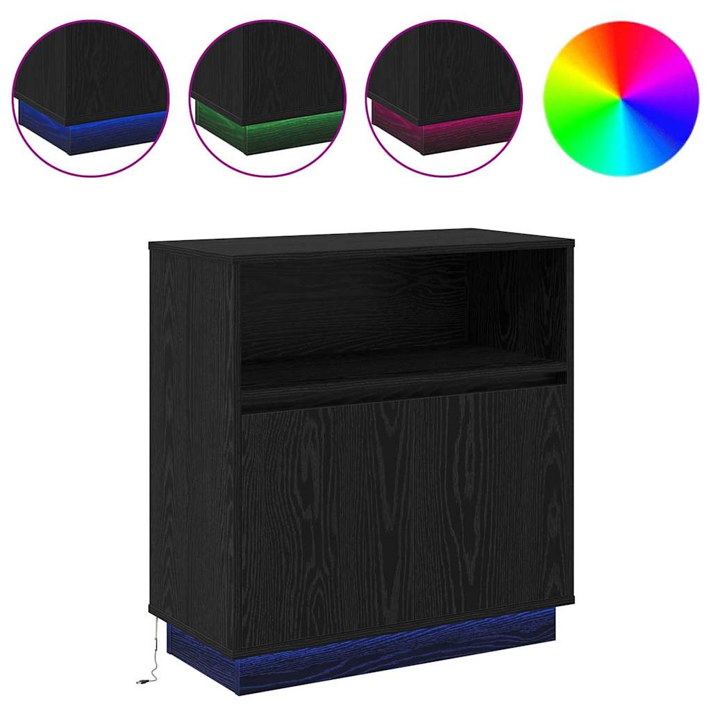 LED-Sideboard Schwarz Eichen-Optik 71 x 34,5 x 75 cm