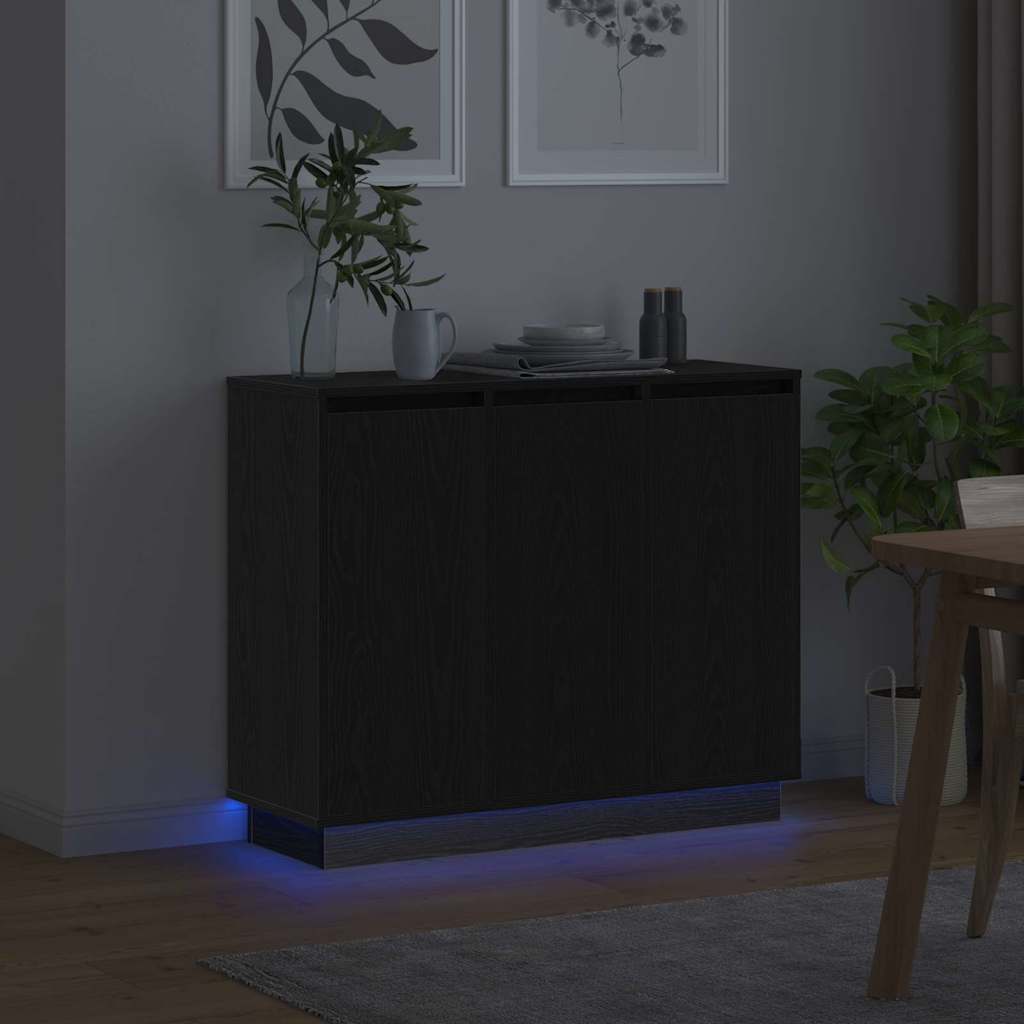 LED-Sideboard Schwarz Eichen-Optik 90 x 32 x 75 cm