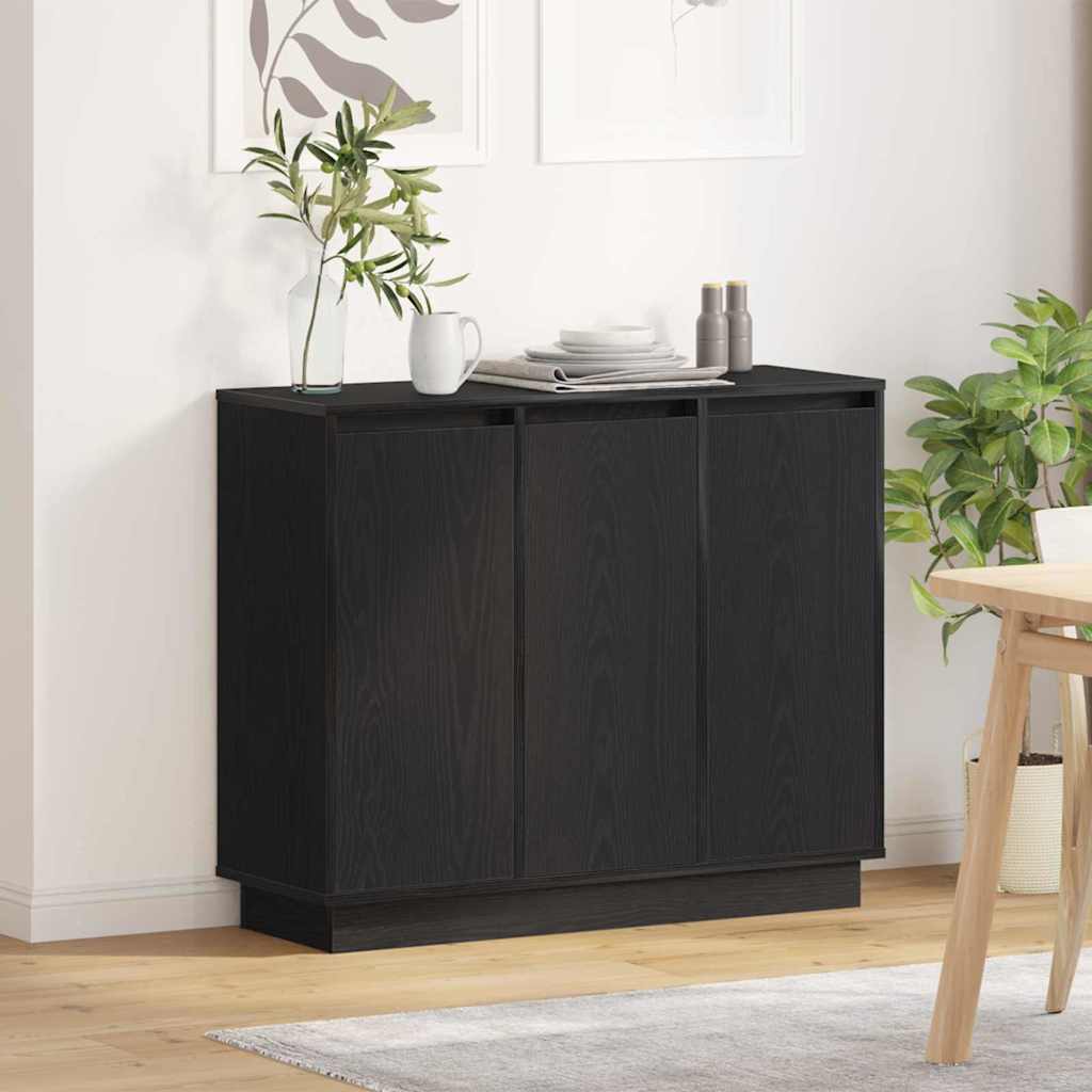 LED-Sideboard Schwarz Eichen-Optik 90 x 32 x 75 cm