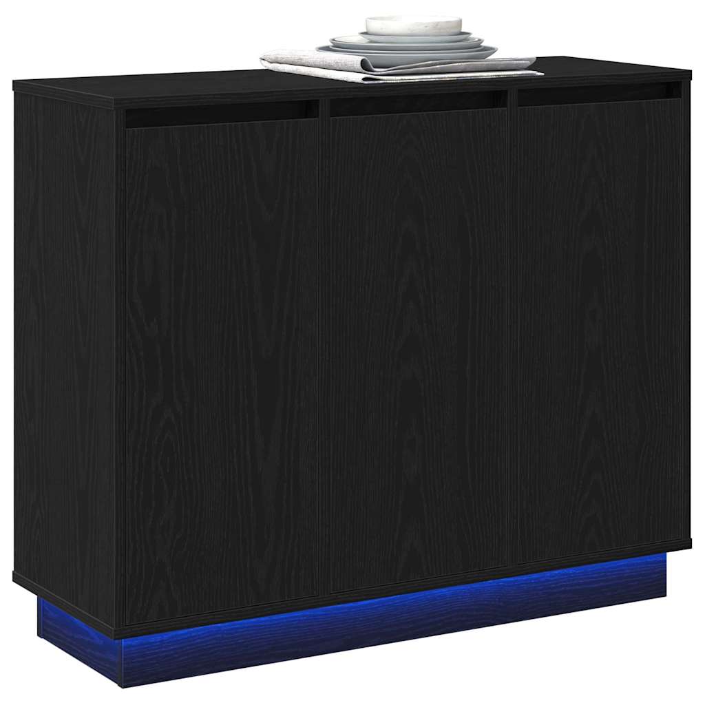LED-Sideboard Schwarz Eichen-Optik 90 x 32 x 75 cm