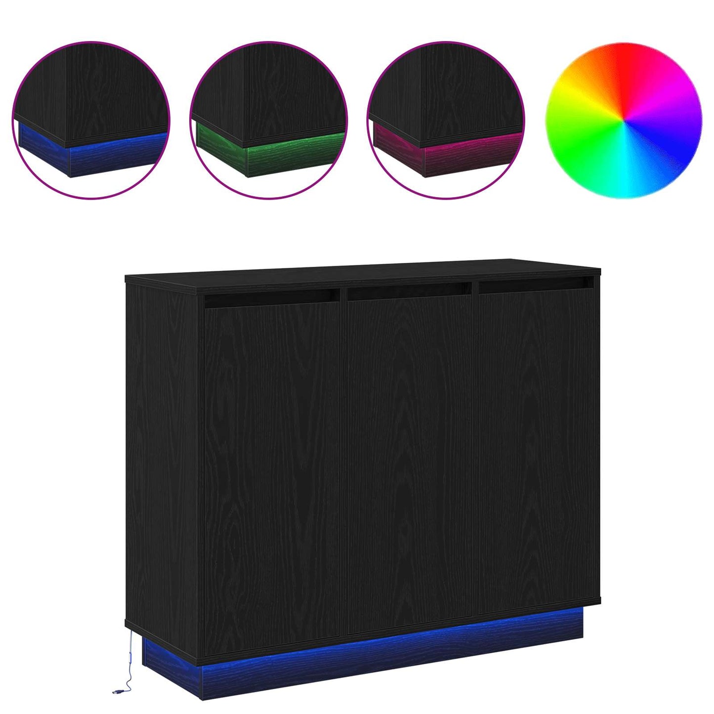 LED-Sideboard Schwarz Eichen-Optik 90 x 32 x 75 cm