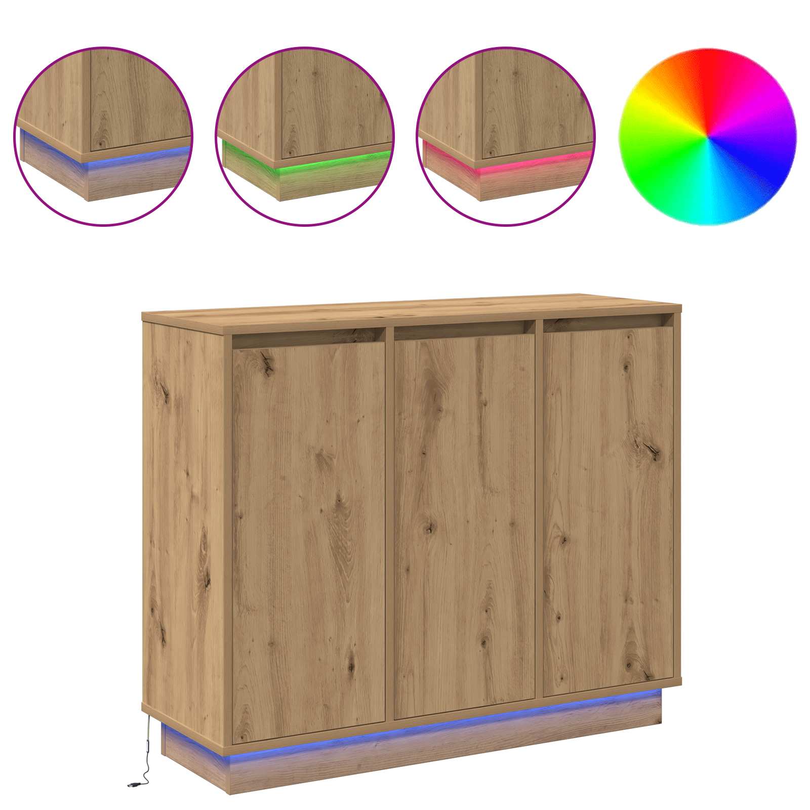 LED-Sideboard Artisan-Eiche 90 x 32 x 75 cm Holzwerkstoff