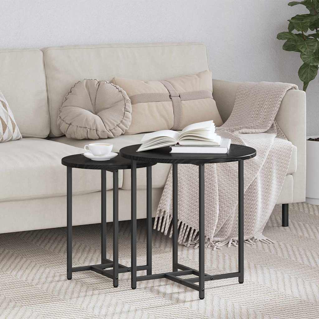 Beistelltisch-Set 2 stk. Schwarz Eichen-Optik 50 x 50 x 50 cm