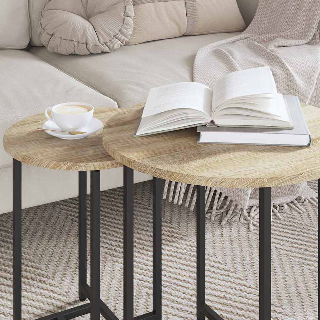 Beistelltisch-Set 2 stk. Sonoma Eiche und Schwarz