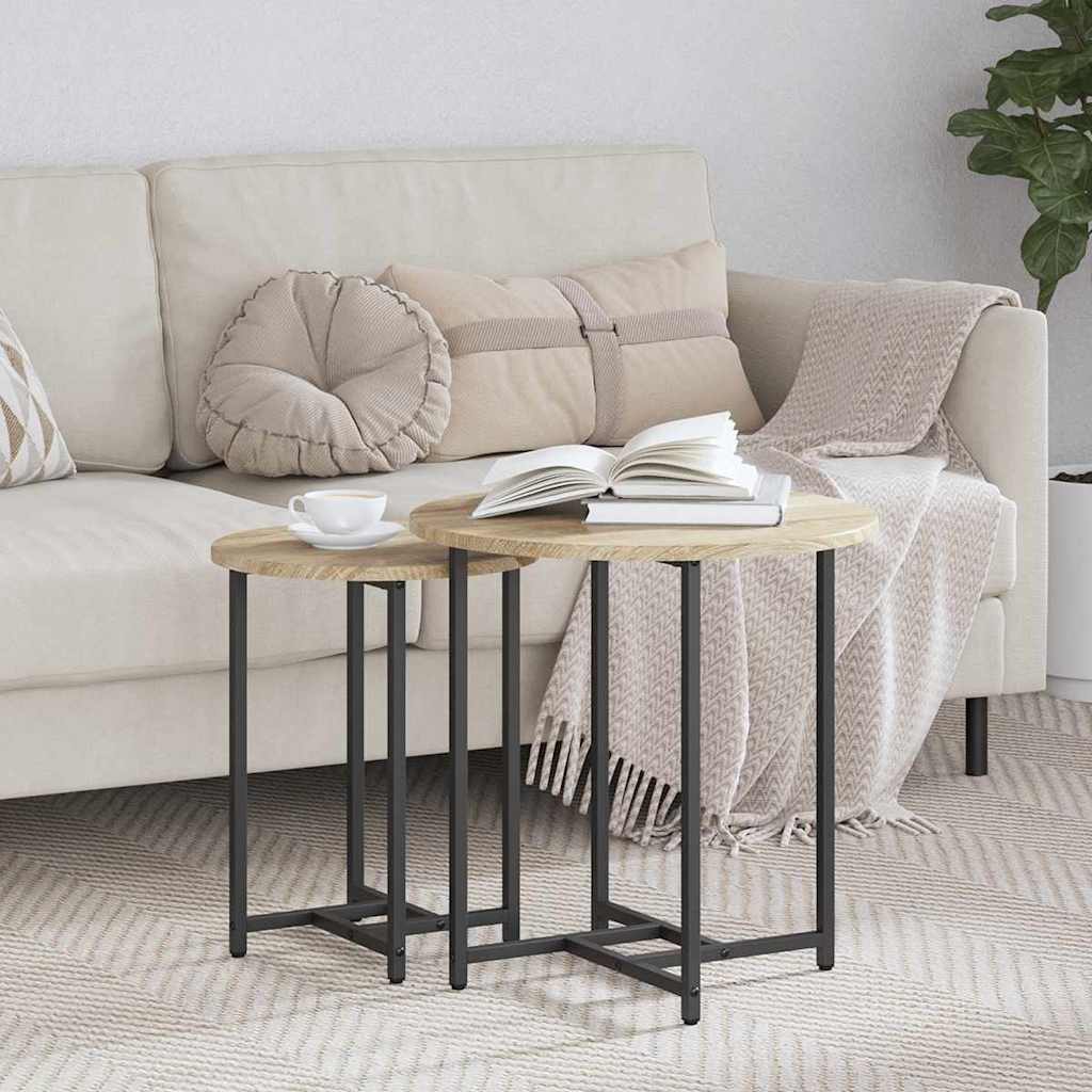 Beistelltisch-Set 2 stk. Sonoma Eiche und Schwarz