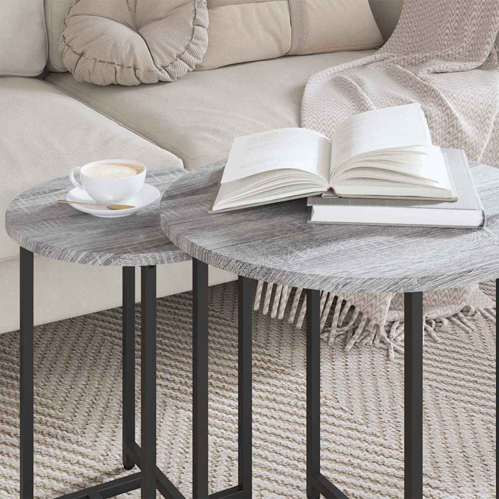 Beistelltisch-Set 2 stk. Grau Sonoma und Schwarz