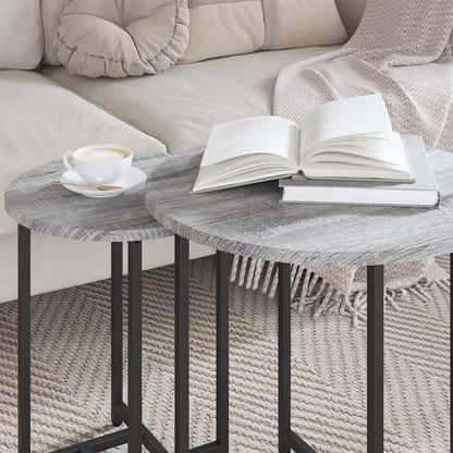 Beistelltisch-Set 2 stk. Grau Sonoma und Schwarz