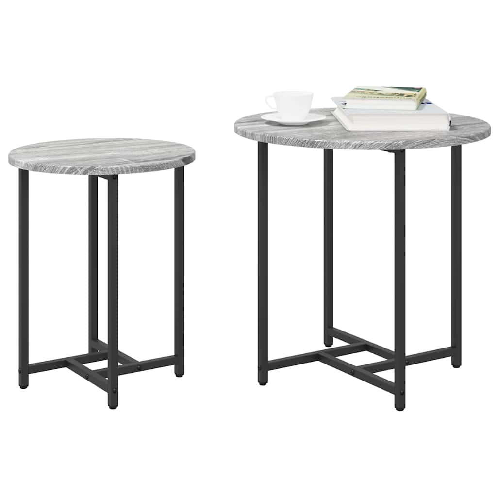 Beistelltisch-Set 2 stk. Grau Sonoma und Schwarz