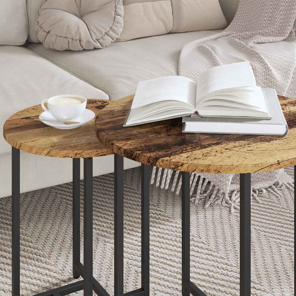 Beistelltisch-Set 2 stk. Altholz und Schwarz 50 x 50 x 50 cm