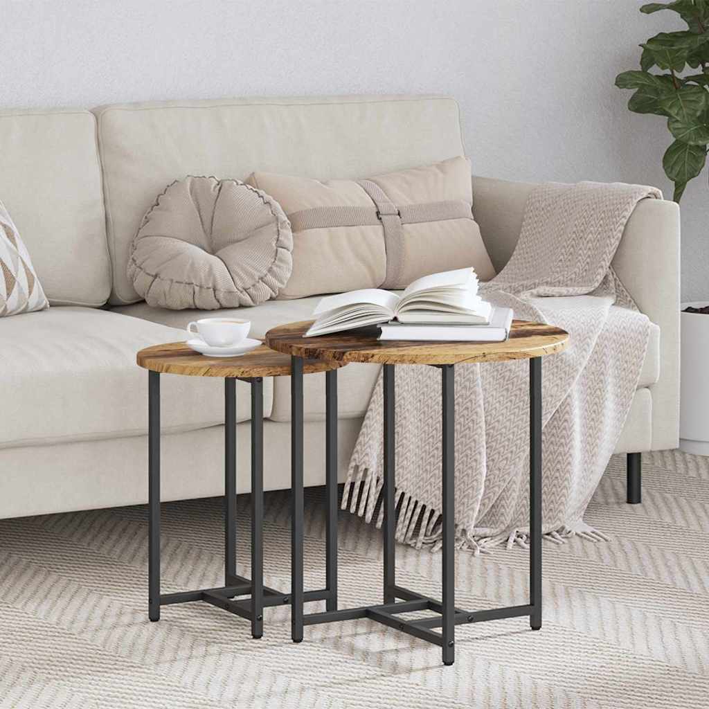 Beistelltisch-Set 2 stk. Altholz und Schwarz 50 x 50 x 50 cm
