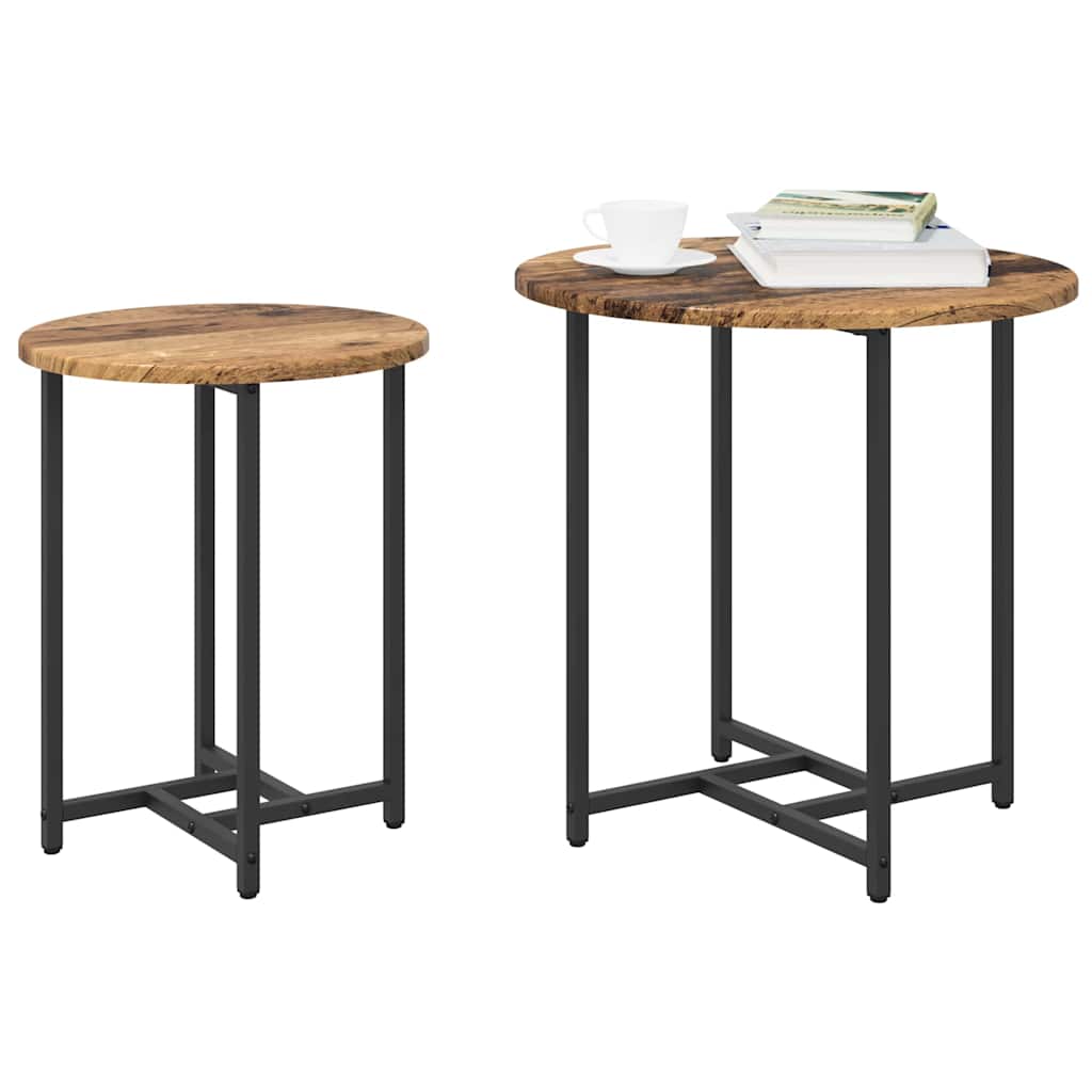Beistelltisch-Set 2 stk. Altholz und Schwarz 50 x 50 x 50 cm
