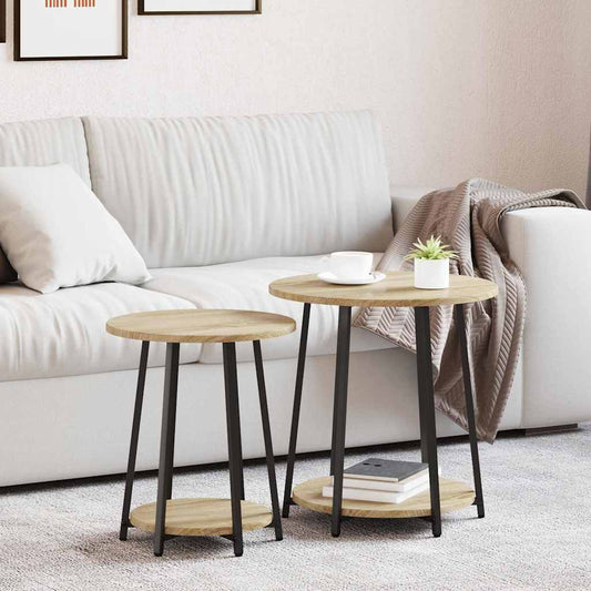 Beistelltisch-Set mit Regal 2 pcs Sonoma-Eiche und Schwarz