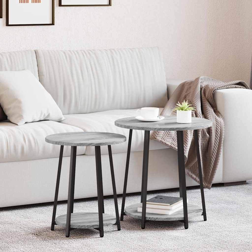 Beistelltisch-Set 2 stk. Grau Sonoma und Schwarz