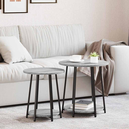 Beistelltisch-Set 2 stk. Grau Sonoma und Schwarz
