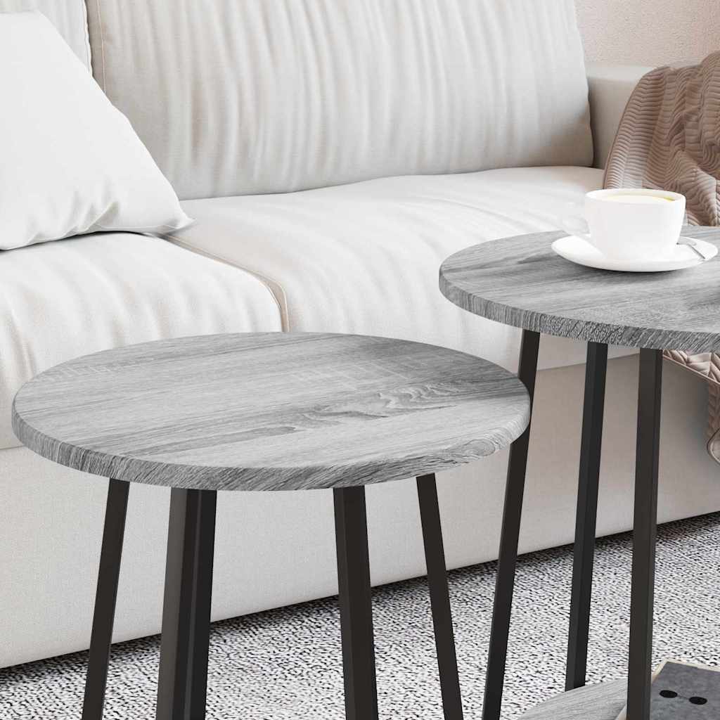 Beistelltisch-Set 2 stk. Grau Sonoma und Schwarz