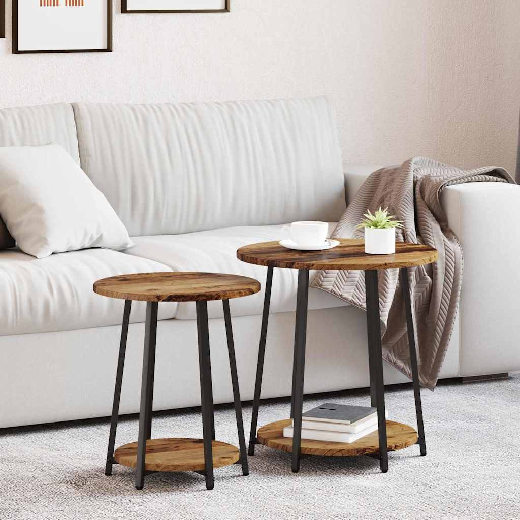 Beistelltisch-Set 2 stk. Altholz und Schwarz 50 x 50 x 51 cm