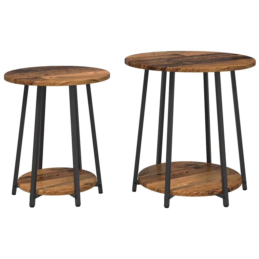 Beistelltisch-Set 2 stk. Altholz und Schwarz 50 x 50 x 51 cm