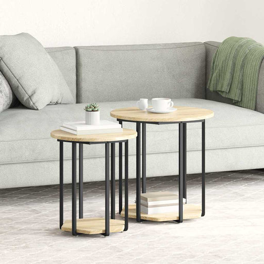 Beistelltisch-Set mit Regal 2 pcs Sonoma-Eiche und Schwarz