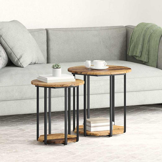 Beistelltisch-Set mit Regal 2 pcs Altes Holz und Schwarz