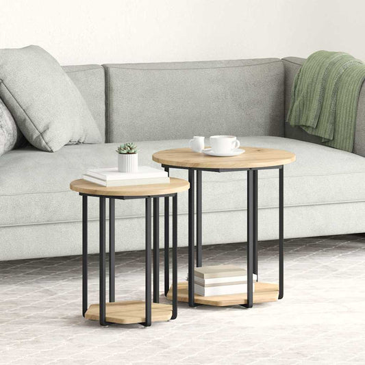 Beistelltisch-Set mit Regal 2 pcs Artisan Eiche und Schwarz
