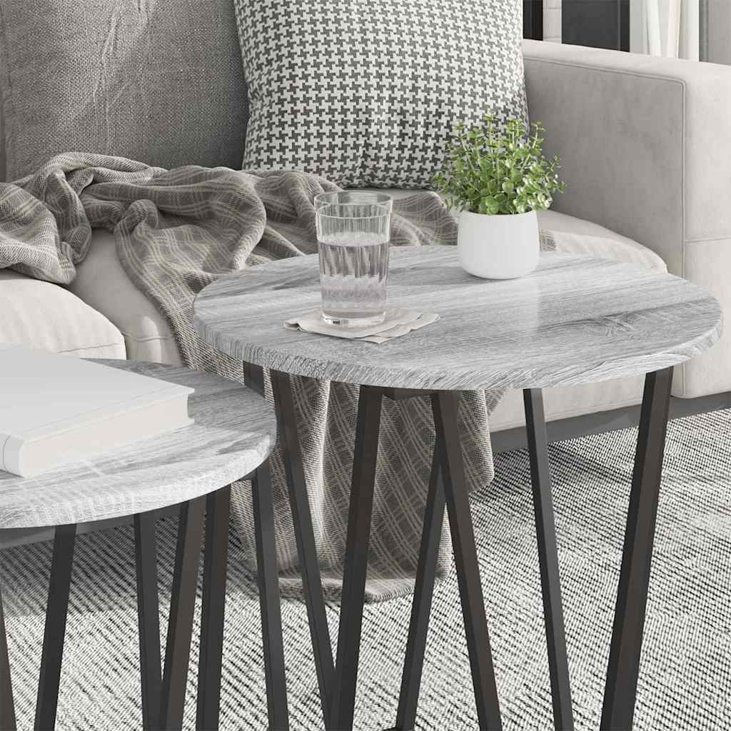 Beistelltisch-Set 2 stk. Grau Sonoma und Schwarz