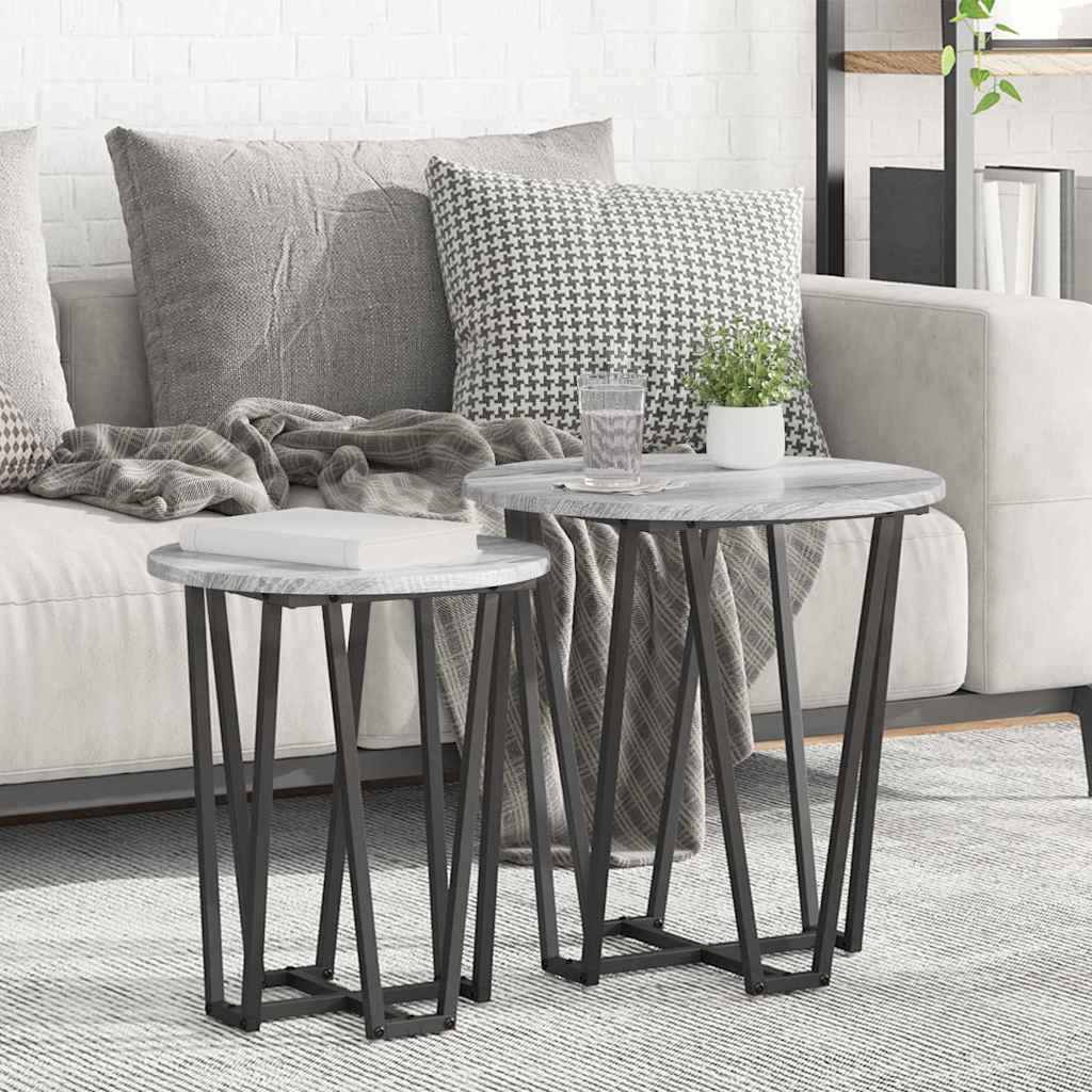 Beistelltisch-Set 2 stk. Grau Sonoma und Schwarz