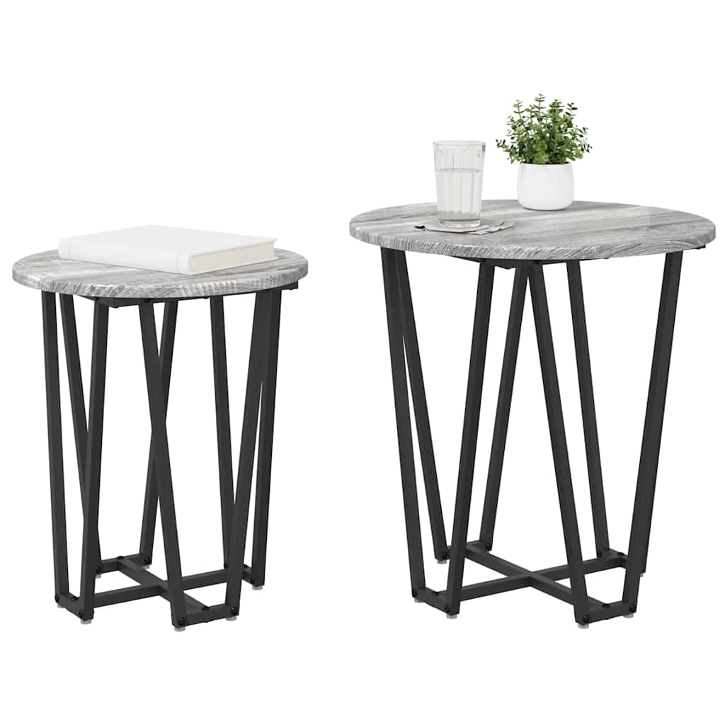 Beistelltisch-Set 2 stk. Grau Sonoma und Schwarz