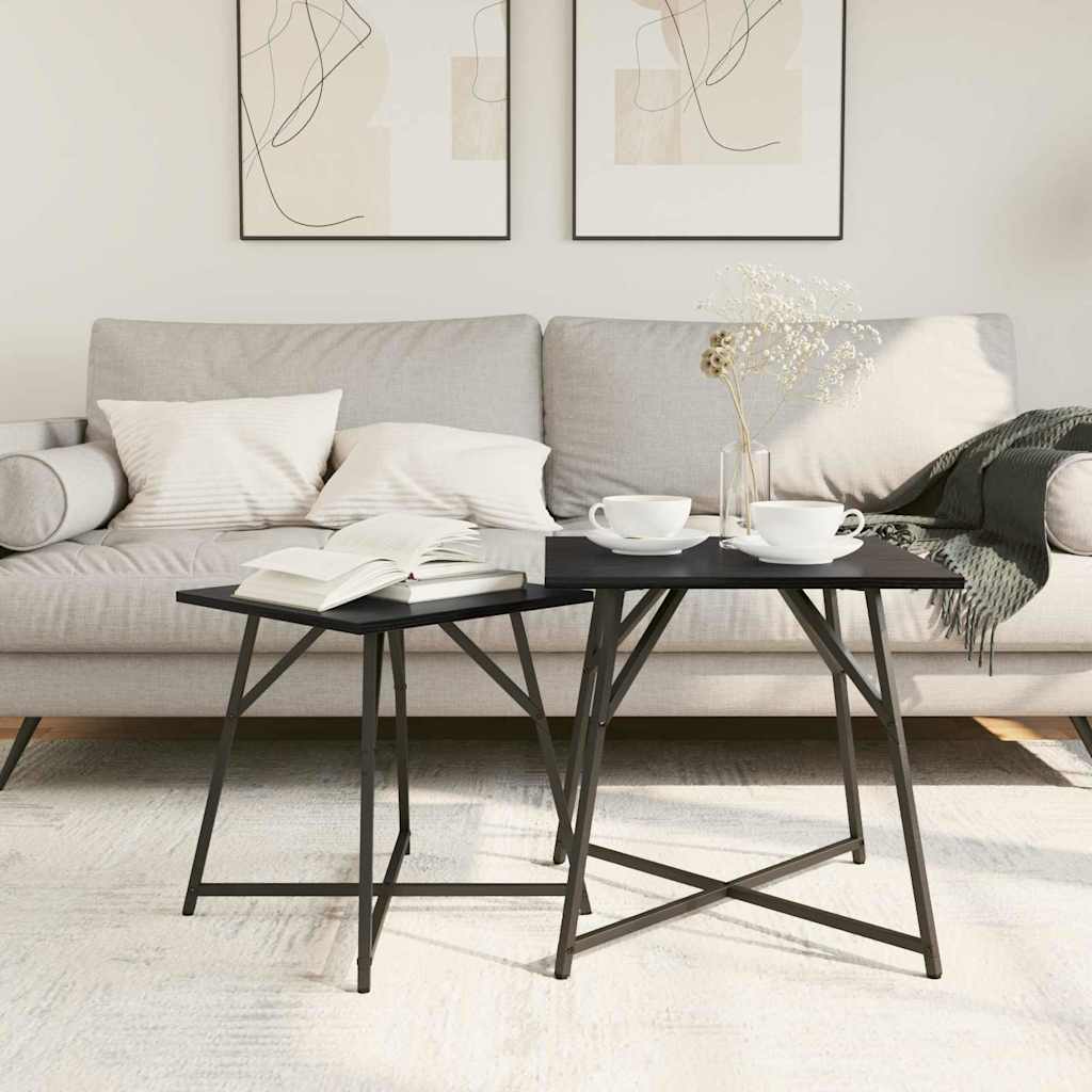 Beistelltisch-Set 2 stk. Schwarz Eichen-Optik 50 x 50 x 50 cm