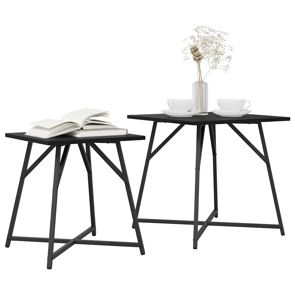 Beistelltisch-Set 2 stk. Schwarz Eichen-Optik 50 x 50 x 50 cm